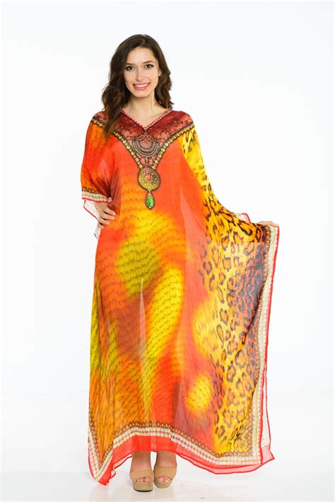 Silk Kaftan Orange Kaftan Summer Kaftan Plus Size Clothing Etsy