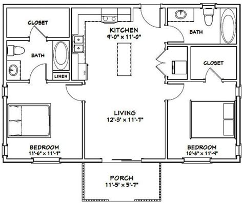 36x24 House 2 Bedroom 2 Bath 864 Sq Ft Pdf Floor Plan Etsy Guest