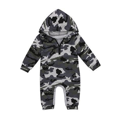 Newborn Infant Baby Boy Romper Camouflage Hooded Jumpsuit Warm Clothes