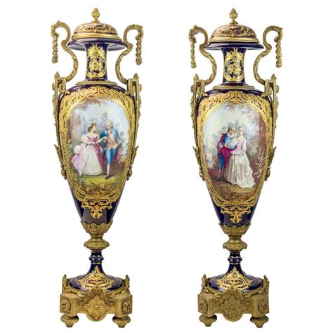 19th Century Pair Of Sèvres Style Ormolu Mounted Gilt Bronze Cobalt Blue Vases For Sale At 1stdibs