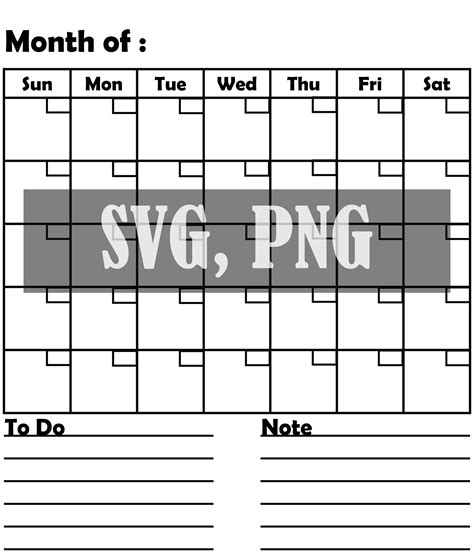 Blank Calendar With Notes To Do Svg File Month Of Svg Etsy Images