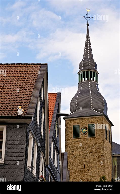 Traditional Slate Clad Houses And Paulus Church In Historic Center Of
