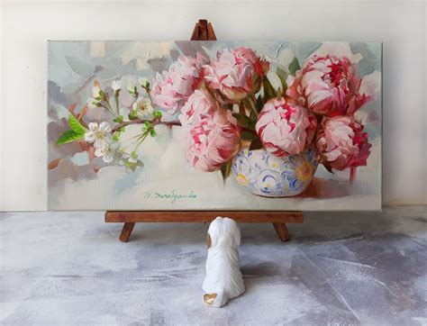 Peonies Oil Painting Canvas Original Floral Painting Blossom Etsy