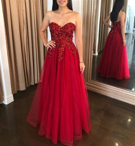 Sweetheart Red Long Prom Dress With Sparkles On Storenvy