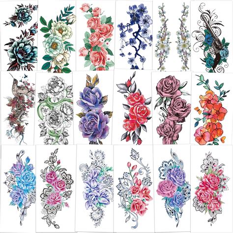 Buy Konsait 18 Sheets Large Temporary Tattoos Flowerrose Tattoo