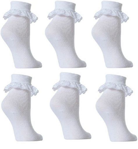 3 6 12 Pairs Ladies Girls Cotton Lace White Ankle Frilly Socks School