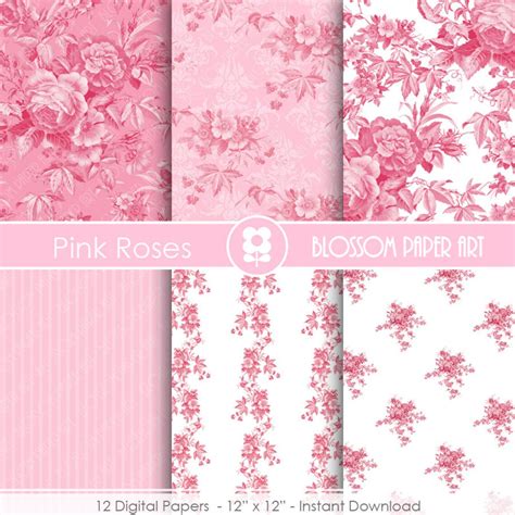 Pink Rose Digital Paper Floral Digital Paper Pack Pink Etsy Canada
