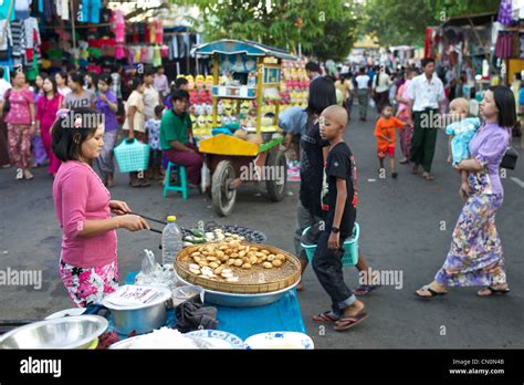 Street Food On The Streets Of Yangon Rangoon Myanmar Burma Stock