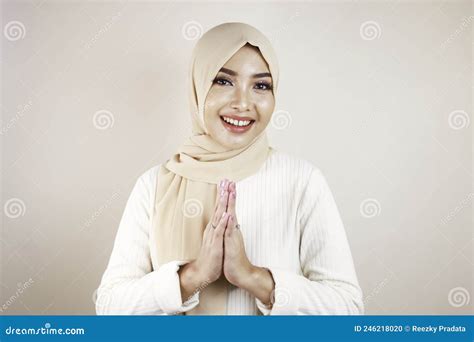 Portrait Young Beautiful Muslim Woman Wearing A Hijab Eid Mubarak