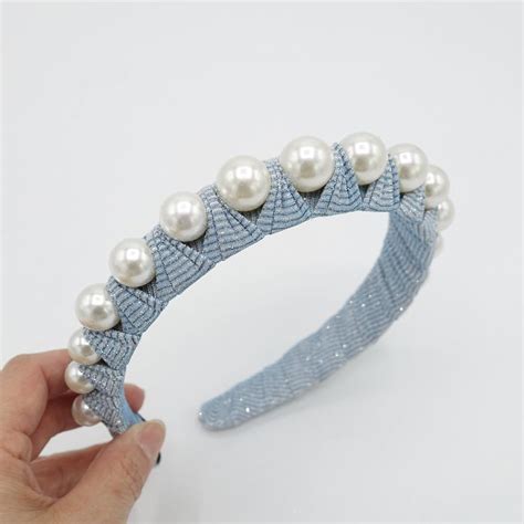 🐕 Big Deals Glitter Wrap Pearl Headband Metallic Silver Hairband Women