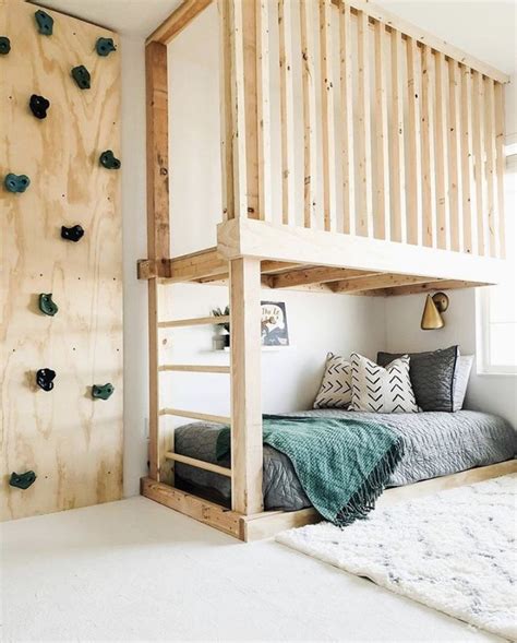 Climbing Wall Bedroom Inspo In 2020 Kids Loft Beds Bunk Beds Built