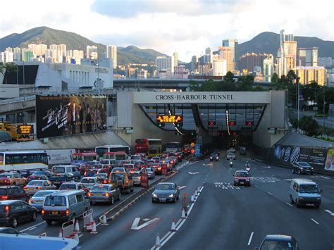 Congested Entrance To The Cross Harbour Tunnel Connecting Kowloon And
