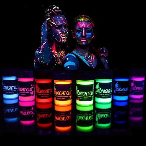 Midnight Glo Black Light Face And Body Paint Set Of 8 Bottles 0 75 Oz Each Neon Fluorescent