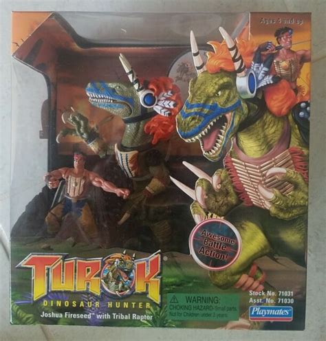 Turok Dinosaur Hunter Joshua Fireseed Action Figure With Tribal Raptor