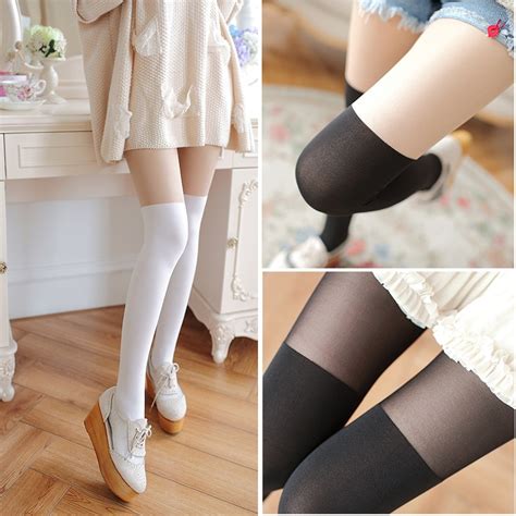 Autumn Japanese Woman High Tube Stockings Wholesale Fake Stitching Velvet Pantyhose Anti False