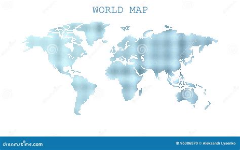 Dotted Blank Blue World Map Isolated On White Background World Stock