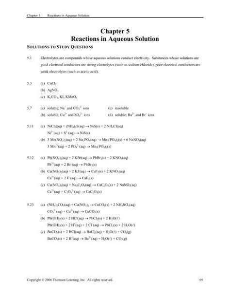 Chapter 5 Reactions In Aqueous Solution