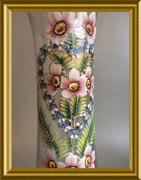 Antique Pink Glass Vase With Enamel Painted Flowers Etsy
