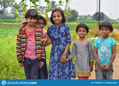 Small Indian Poor Girls Shy On Camera Editorial Photography Image Of