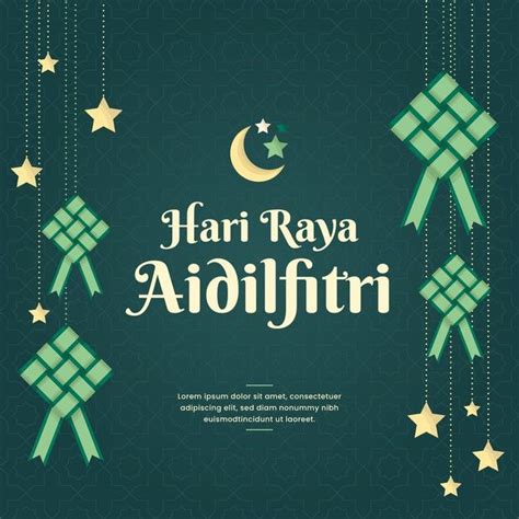 Hari Raya Aidilfitri Ketupat And Moon Vector Free Eid Mubarak