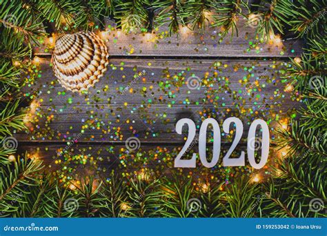 New Year 2020 Decoration With Seashell Tropical Holidays Concept Stock