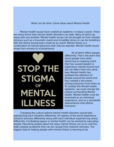 Mental Illness Opinion Essay What Can Be Done Some Ideas About