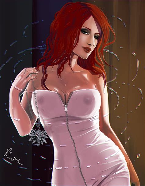 triss merigold the witcher series the witcher 3 1girl bare shoulders breasts cleavage