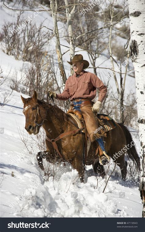 Cowboy Chaps Riding Horse Snow Vertical Stock Photo 47118943 Shutterstock