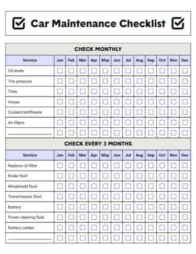 Car Maintenance Checklist Pdf