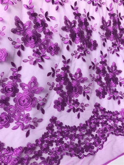 Purple Lace Embroidery Flower Fabric Scalloped Floral Lace Etsy