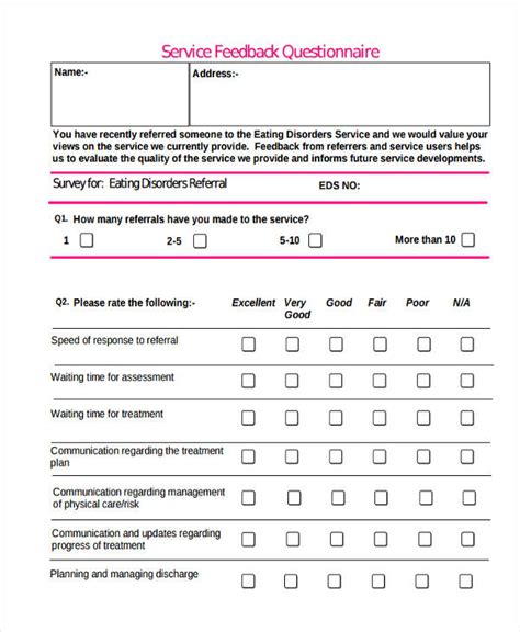 service questionnaire template