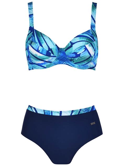 Naturana Naturana BLUE Printed Wired High Waist Bikini Set Size 10