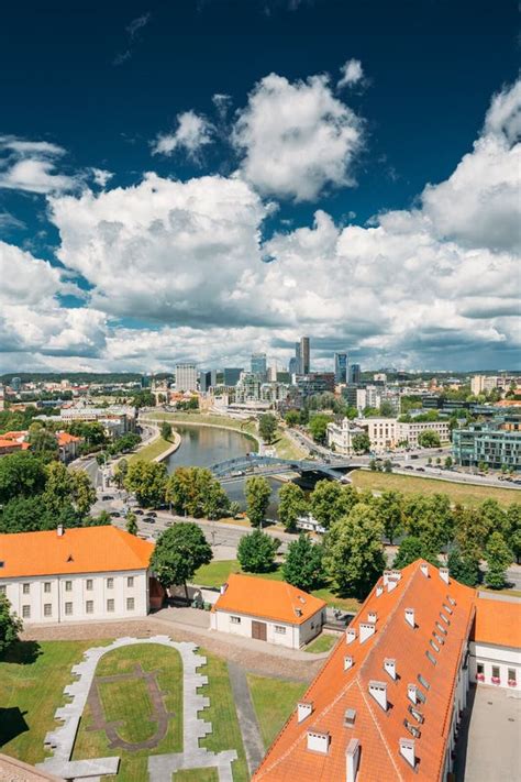 Vilnius Lithuania Modern City And Part Of Old Town Under Dramatic Sky