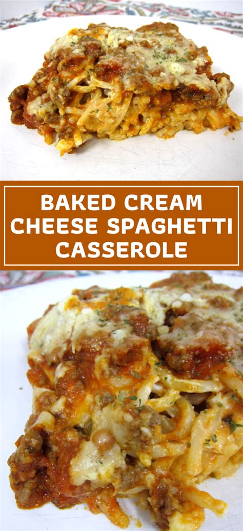 It's comfort food at its best, and easiest! Baked Cream Cheese Spaghetti Casserole