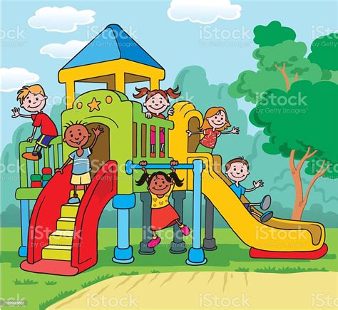 Children Playing On Playground Stock Illustration