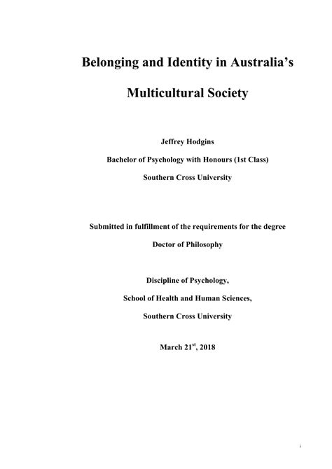 Pdf Belonging And Identity In Australias Multicultural Society