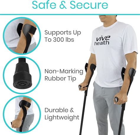 Vive Forearm Crutches Pair Lightweight Adjustable Forearm Crutches