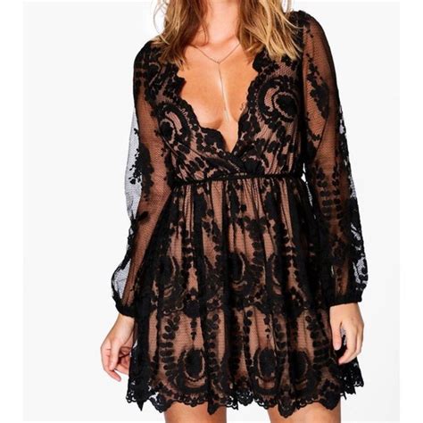 Boohoo Dresses Boohoo Lace Plunge Skater Dress Poshmark