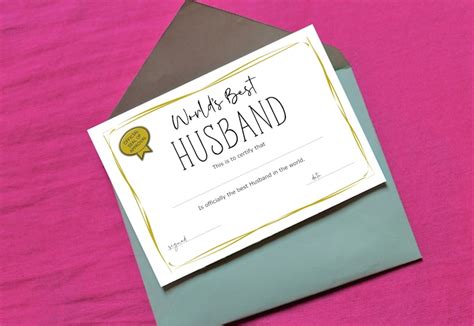 Worlds Best Husband Certificate Digital Download Print At Home