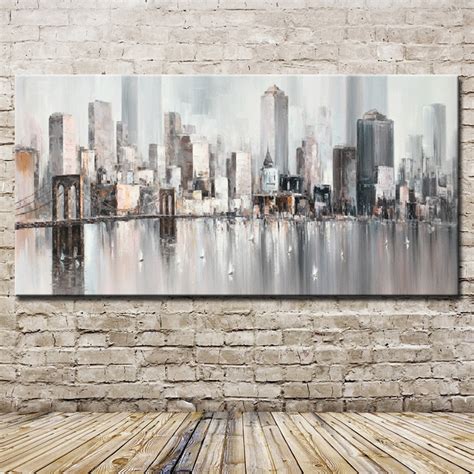 Hand Painted New York Oil Painting City Architecture Abstract Wall Art