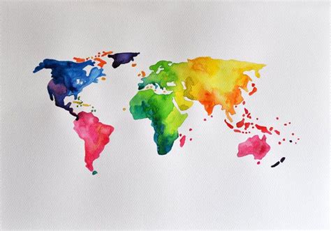 Mapa De Mundo Abstracto ORIGINAL Pintura 14 X 20 Por ArtCornerShop