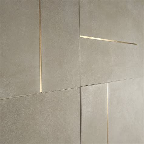 Lines Brass Inlay Greige 24x24 Porcelain Tile With Matte Finish And
