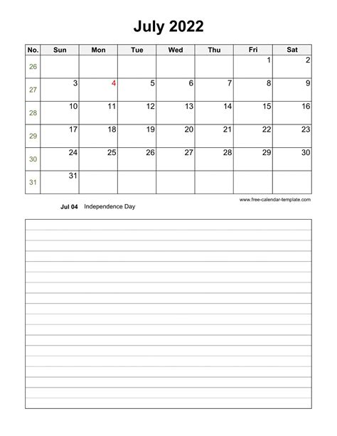Printable July 2022 Calendar With Space For Appointments Vertical