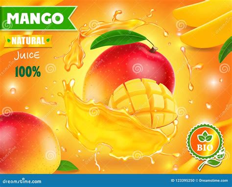Mango Juice Vector Realistic Product Placement Mock Up Pouring Drink