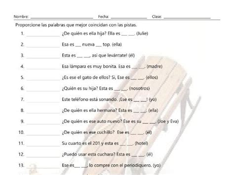 Possessive Adjectives Worksheet Pdf Spanish