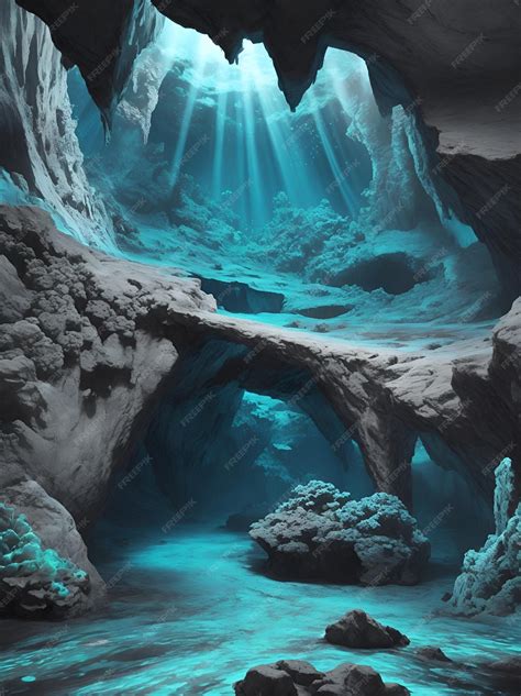 Premium Photo | Waterfilled cave Bioluminescence luminescence glow