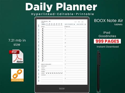 Boox Note Air Templates Daily Planner Digital Planner Daily Etsy