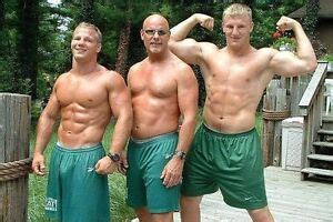 Shirtless Male Athletic Beefcake Jock Muscular Father Sons Group Photo