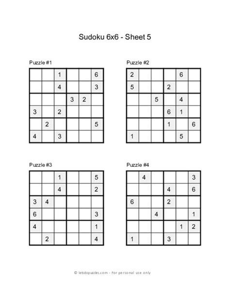 Printable Sudoku For Kids 6x6 Grid Sheet 5