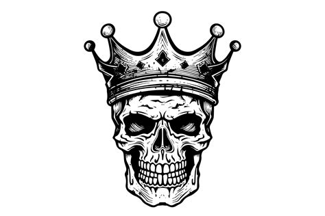 Human Skull In A Crown In Woodcut Style Vector Engraving Sketch